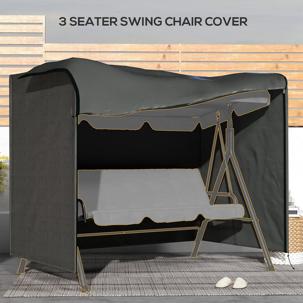 3 Seater 600D Oxford Patio Swing Chair Cover Outdoor Garden Furniture Rain Protection Protector Waterproof Anti-UV, 205 x 124 x 164cm, Dark Grey