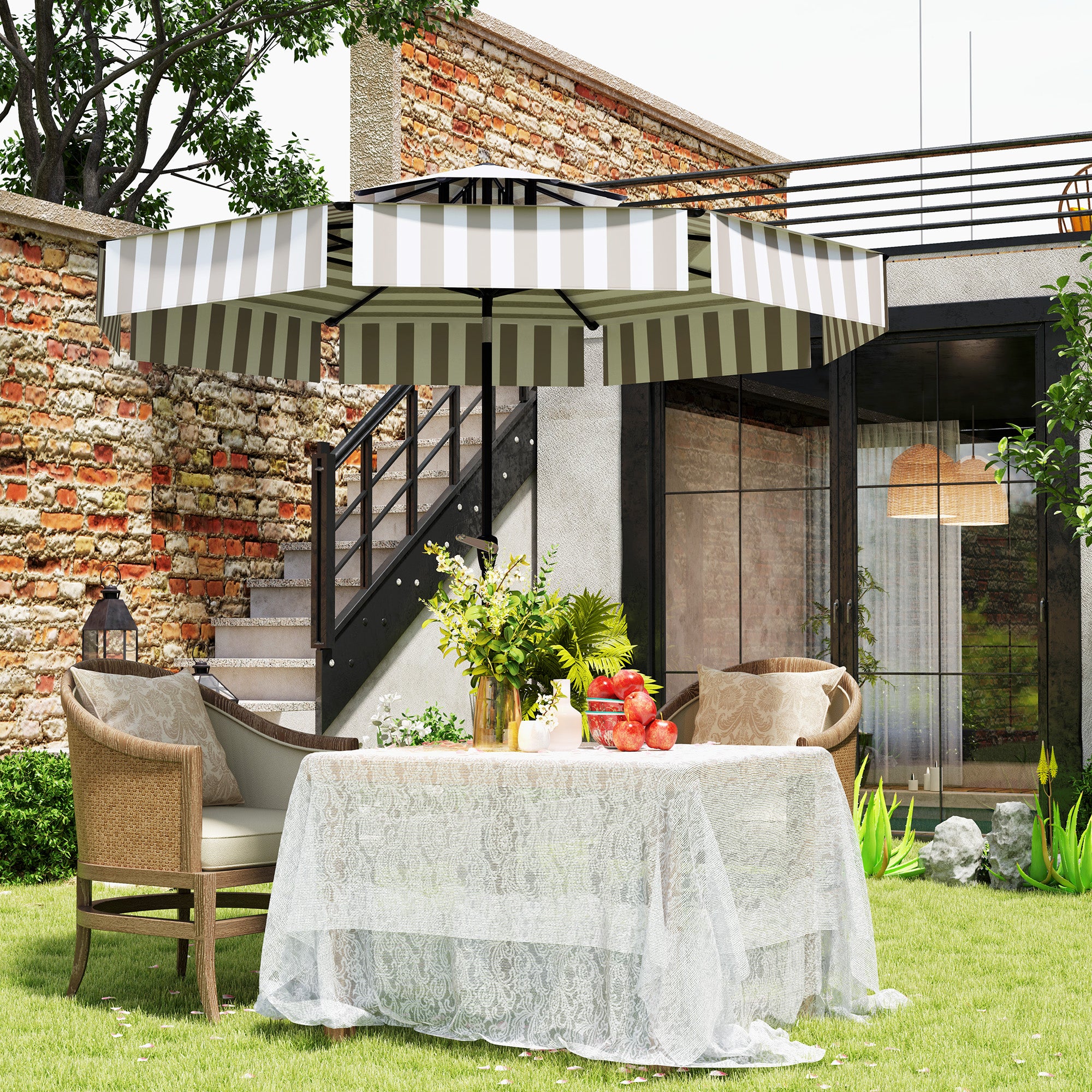 6 foot wide patio umbrella pole 4 ribs Outsunny 8.6FT Patio Umbrella, UPF 30+ Outdoor Market Umbrella, 2-Tier Vented Patio Table Umbrella with Crank 8 Ribs, Tiltable Porch Umbrella for Gard