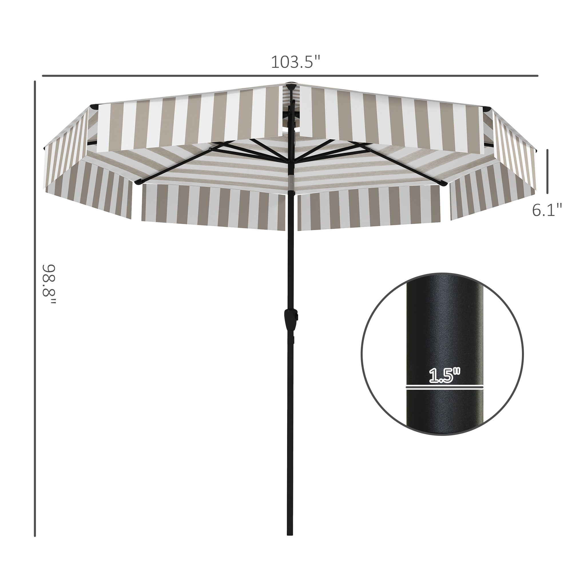 6 foot wide patio umbrella pole 4 ribs Outsunny 8.6FT Patio Umbrella, UPF 30+ Outdoor Market Umbrella, 2-Tier Vented Patio Table Umbrella with Crank 8 Ribs, Tiltable Porch Umbrella for Gard