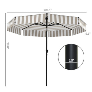 Outsunny 8.6FT Patio Umbrella, UPF 30+ Outdoor Market Umbrella, 2-Tier Vented Patio Table Umbrella with Crank 8 Ribs, Tiltable Porch Umbrella for Garden Deck Poolside, Light Gray