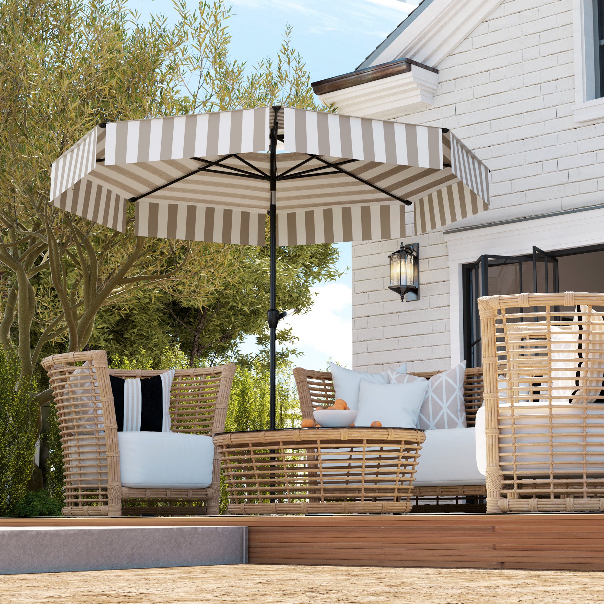 Outsunny 8.6FT Patio Umbrella, UPF 30+ Outdoor Market Umbrella, 2-Tier Vented Patio Table Umbrella with Crank 8 Ribs, Tiltable Porch Umbrella for Gard Outsunny 8.6FT Patio Umbrella, UPF 30+ Outdoor Market Umbrella, 2-Tier Vented Patio Table Umbrella with Crank 8 Ribs, Tiltable Porch Umbrella for Gard