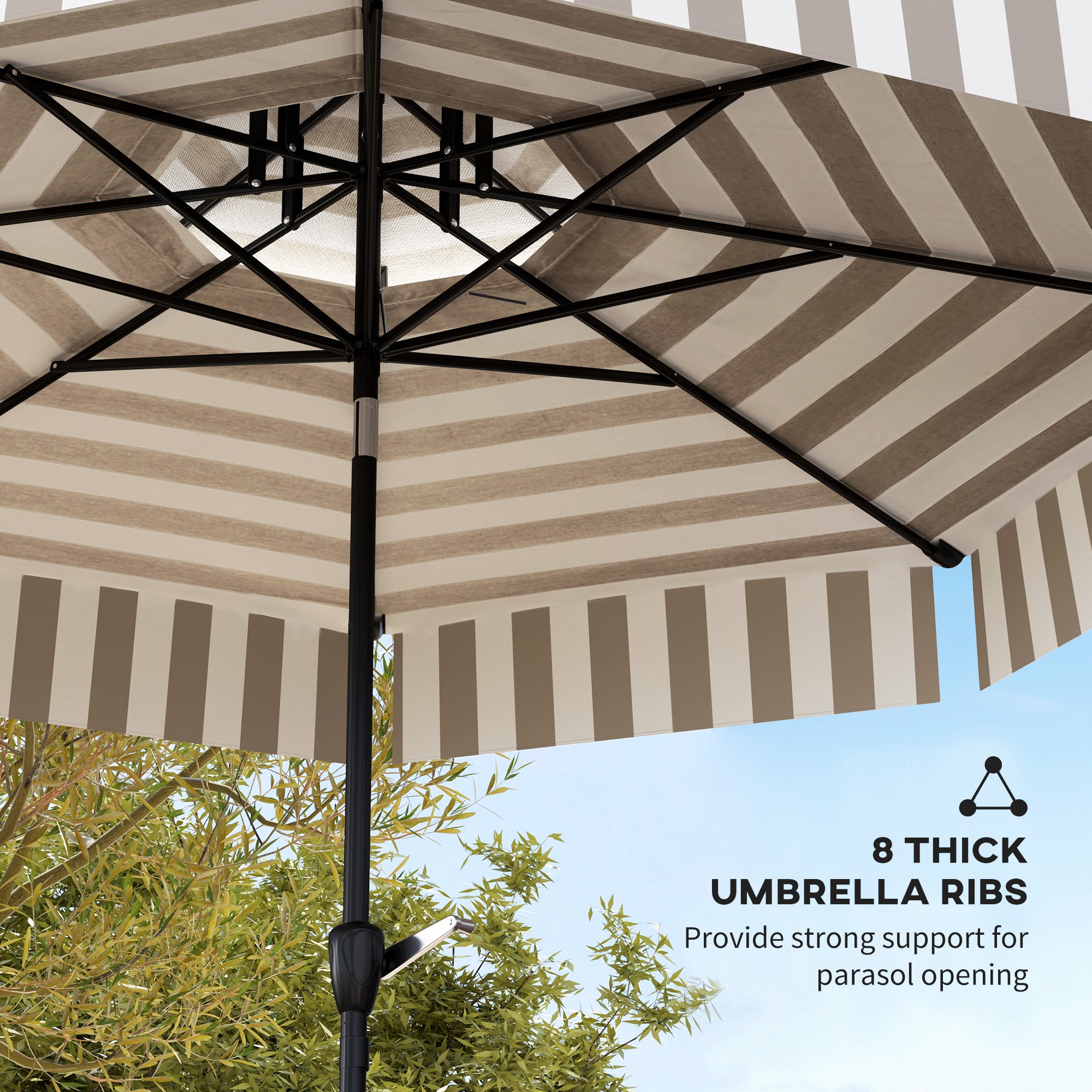 6 foot wide patio umbrella pole 4 ribs Outsunny 8.6FT Patio Umbrella, UPF 30+ Outdoor Market Umbrella, 2-Tier Vented Patio Table Umbrella with Crank 8 Ribs, Tiltable Porch Umbrella for Gard