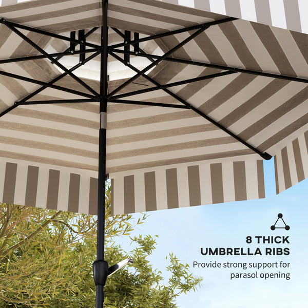 Outsunny 8.6FT Patio Umbrella, UPF 30+ Outdoor Market Umbrella, 2-Tier Vented Patio Table Umbrella with Crank 8 Ribs, Tiltable Porch Umbrella for Garden Deck Poolside, Light Gray