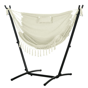 Outsunny Patio Hammock Chair with Stand, Outdoor Hammock Swing Hanging Lounge Chair with Side Pocket and Headrest, Cream White