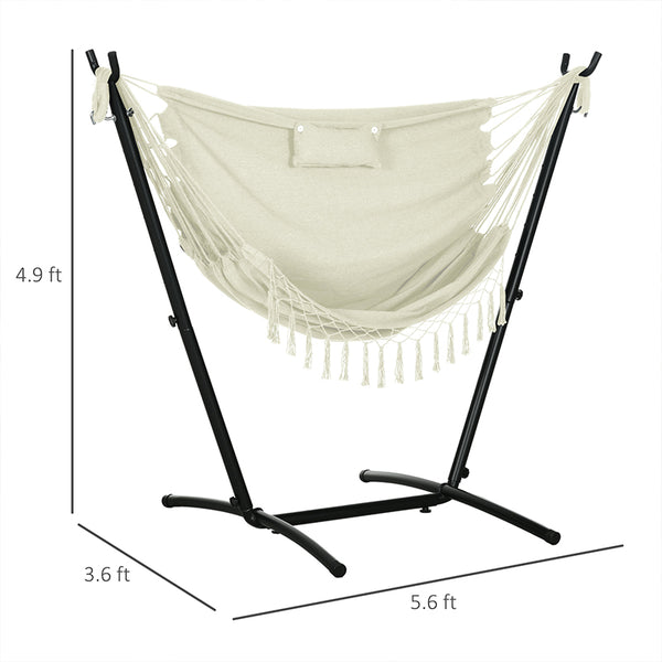 Outsunny Patio Hammock Chair with Stand, Outdoor Hammock Swing Hanging Lounge Chair with Side Pocket and Headrest, Cream White