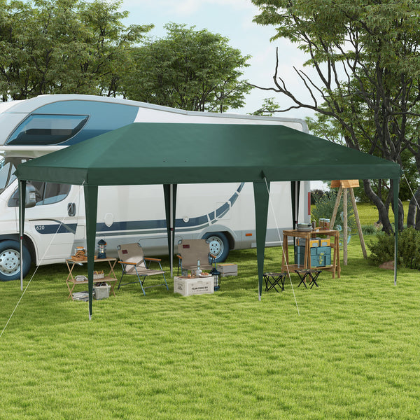 Pop Up Gazebo 3 x 6m, Foldable Canopy Tent, Height Adjustable Wedding Awning Canopy w/ Carrying Bag, Green