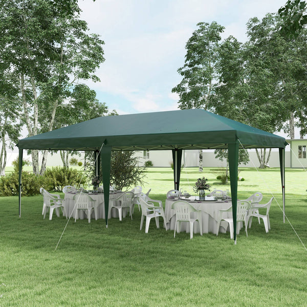Pop Up Gazebo 3 x 6m, Foldable Canopy Tent, Height Adjustable Wedding Awning Canopy w/ Carrying Bag, Green