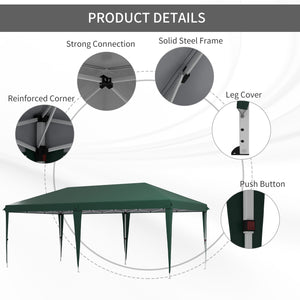 Pop Up Gazebo 3 x 6m, Foldable Canopy Tent, Height Adjustable Wedding Awning Canopy w/ Carrying Bag, Green