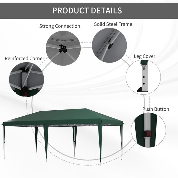 Pop Up Gazebo 3 x 6m, Foldable Canopy Tent, Height Adjustable Wedding Awning Canopy w/ Carrying Bag, Green