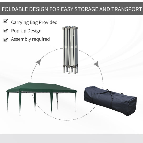 Pop Up Gazebo 3 x 6m, Foldable Canopy Tent, Height Adjustable Wedding Awning Canopy w/ Carrying Bag, Green