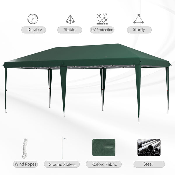 Pop Up Gazebo 3 x 6m, Foldable Canopy Tent, Height Adjustable Wedding Awning Canopy w/ Carrying Bag, Green