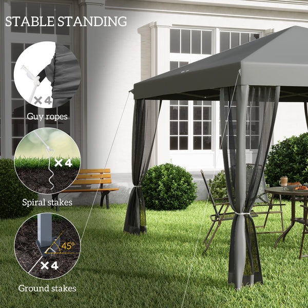 3 x 3 m Pop Up Gazebo, 420D Garden Tent Canopy with Removable Mesh Sidewall Netting, Carry Bag for Garden Patio Outdoor, Light Grey