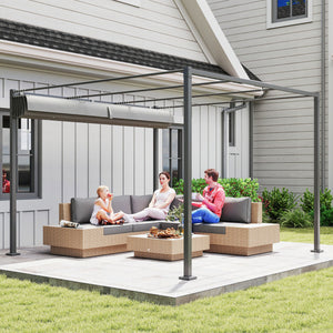 3 x 3(m) Garden Pergola with Retractable Roof and Magnetic Fixture, Outdoor Gazebo Pergola Kit Sun Shade Canopy, UPF30+, Grey