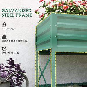 Outsunny Raised Garden Bed with Galvanized Steel Frame, Storage Shelf and Bed Liner, Elevated Planter Box with Legs for Vegetables, Flowers, Herbs, Green