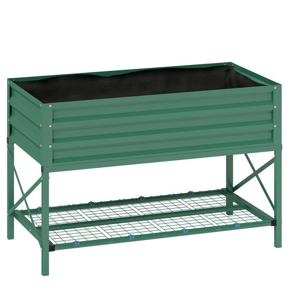 Outsunny Raised Garden Bed with Galvanized Steel Frame, Storage Shelf and Bed Liner, Elevated Planter Box with Legs for Vegetables, Flowers, Herbs, Green