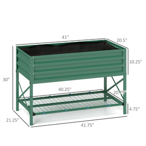 Outsunny Raised Garden Bed with Galvanized Steel Frame, Storage Shelf and Bed Liner, Elevated Planter Box with Legs for Vegetables, Flowers, Herbs, Green