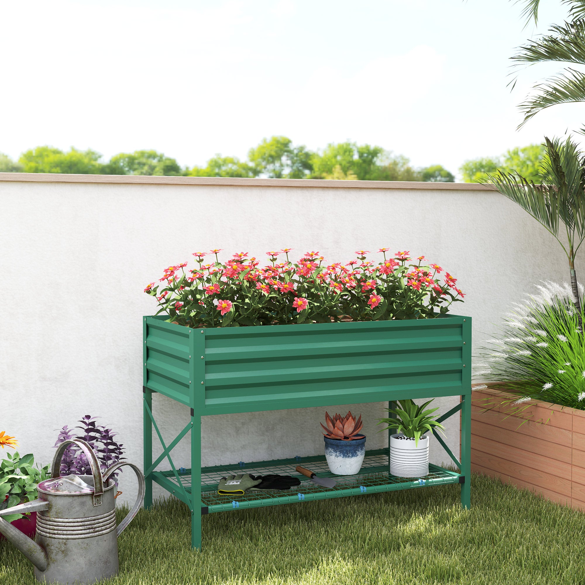 raised metal planters box Outsunny 40" x 20" x 10" Raised Garden Bed for Flowers and Vegetables, Metal Raised Flower Beds with Legs, 37 gallons, Green