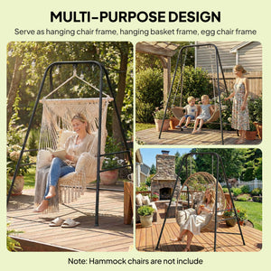Hammock Chair Stand, Free Standing Heavy Duty Hanging Swing Chair with Anti-Slip Foot Pads, 2 Carabiners, for Relaxation, Indoor and Outdoor Use, Black