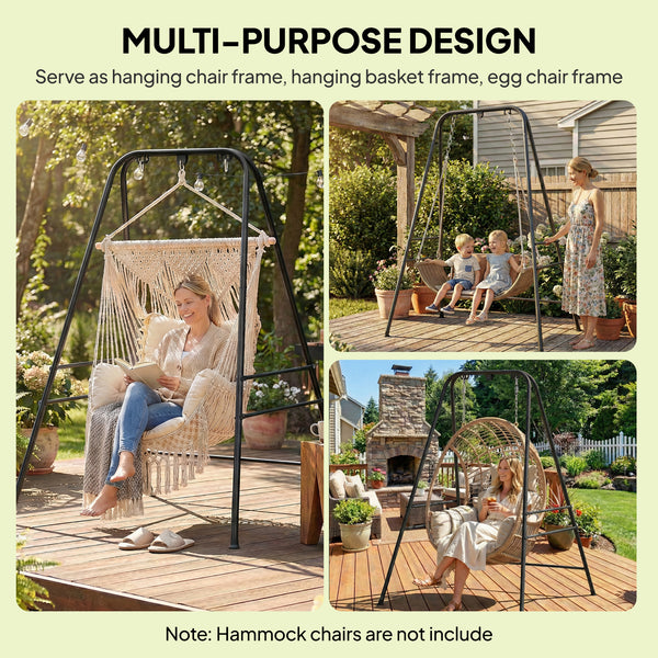 Hammock Chair Stand, Free Standing Heavy Duty Hanging Swing Chair with Anti-Slip Foot Pads, 2 Carabiners, for Relaxation, Indoor and Outdoor Use, Black