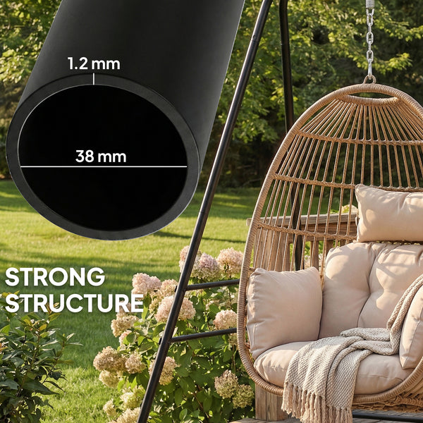 Hammock Chair Stand, Free Standing Heavy Duty Hanging Swing Chair with Anti-Slip Foot Pads, 2 Carabiners, for Relaxation, Indoor and Outdoor Use, Black