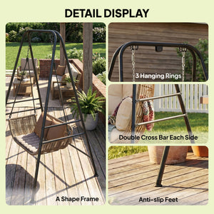 Hammock Chair Stand, Free Standing Heavy Duty Hanging Swing Chair with Anti-Slip Foot Pads, 2 Carabiners, for Relaxation, Indoor and Outdoor Use, Black