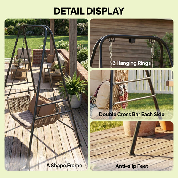 Hammock Chair Stand, Free Standing Heavy Duty Hanging Swing Chair with Anti-Slip Foot Pads, 2 Carabiners, for Relaxation, Indoor and Outdoor Use, Black