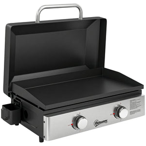 2 Burner Grill Griddle, Portable Gas Plancha, 6 kW, Tabletop Gas BBQ with Grease Cup for Camping Picnic Patios, Black