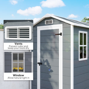 6' x 4' Outdoor Storage Shed, Plastic Shed with Floor, Window, Lockable Door and Vents, Garden Tool House for Outdoor Patio Storage, Gray