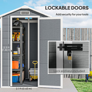 6' x 4' Outdoor Storage Shed, Plastic Shed with Floor, Window, Lockable Door and Vents, Garden Tool House for Outdoor Patio Storage, Gray