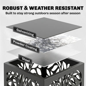 15 Inch Firewood Rack Outdoor Indoor with Cutout Design, Heavy Duty Galvanized Steel Firewood Holder, Log Holder with 4 Hooks, Adjustable Pads, Wood Storage for Fireplace, Firepit, Black