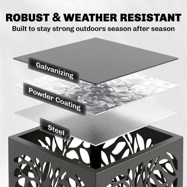 15 Inch Firewood Rack Outdoor Indoor with Cutout Design, Heavy Duty Galvanized Steel Firewood Holder, Log Holder with 4 Hooks, Adjustable Pads, Wood Storage for Fireplace, Firepit, Black