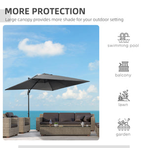2.7 x 2.7 m Cantilever Parasol, Square Overhanging Umbrella with Cross Base, Crank Handle, Tilt, 360° Rotation and Aluminium Frame, Dark Grey