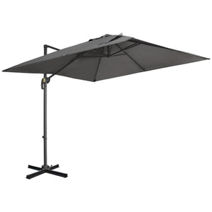 2.7 x 2.7 m Cantilever Parasol, Square Overhanging Umbrella with Cross Base, Crank Handle, Tilt, 360° Rotation and Aluminium Frame, Dark Grey