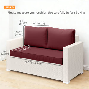 2 Seater Outdoor Seat Cushions with Backrest, Loveseat Double Sofa Outdoor Furniture Cushions, Fade-Resistant Replacement Patio Cushions for Indoor and Outdoor, Wine Red