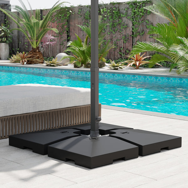 4 Pieces Fillable Parasol Base, Heavy Duty Umbrella Weights for Cross Stand, Square Holder for Cantilever Parasol, Total 120KG Sand/ 80L Water Filled (Metal Pole & Cross Stand NOT INCLUDED)