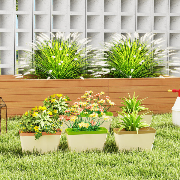 6 Pack Self Watering Planter Box, 10.5 Inch Outdoor Flower Pots with Water Level Indicator, Plastic Planter Pots for Herbs, Vegetables, Flowers, Succulents Plants