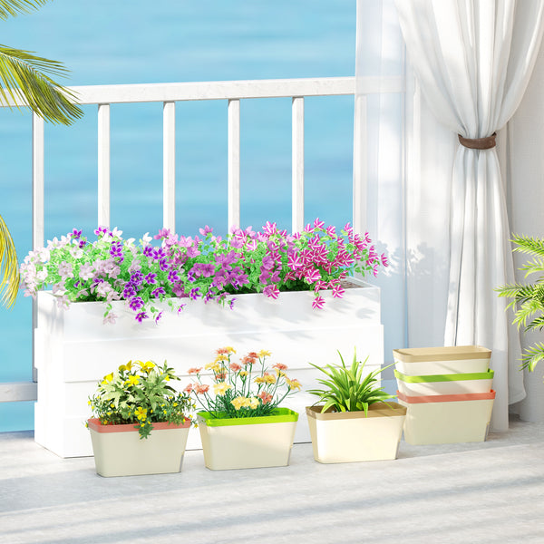 6 Pack Self Watering Planter Box, 10.5 Inch Outdoor Flower Pots with Water Level Indicator, Plastic Planter Pots for Herbs, Vegetables, Flowers, Succulents Plants