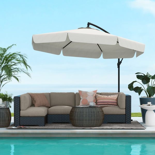 11FT Offset Hanging Patio Umbrella Cantilever Umbrella with Easy Tilt Adjustment, Cross Base and 8 Ribs for Backyard, Poolside, Lawn and Garden, Cream White