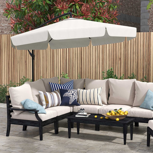 11FT Offset Hanging Patio Umbrella Cantilever Umbrella with Easy Tilt Adjustment, Cross Base and 8 Ribs for Backyard, Poolside, Lawn and Garden, Cream White
