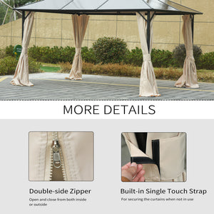 Outsunny 10' x 10' Universal Gazebo Sidewall Set with Panels, Hooks and C-Rings Included for Pergolas and Cabanas, Beige