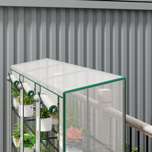 Lean-to Mini Greenhouse 84.6" x 18.1" x 56.7" with 3 Tier Shelves, Portable Garden Hot House with 3 Roll-Up Doors, PE Cover Plant Grow House for Indoor & Outdoor, White