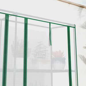 Lean-to Mini Greenhouse 84.6" x 18.1" x 56.7" with 3 Tier Shelves, Portable Garden Hot House with 3 Roll-Up Doors, PE Cover Plant Grow House for Indoor & Outdoor, White