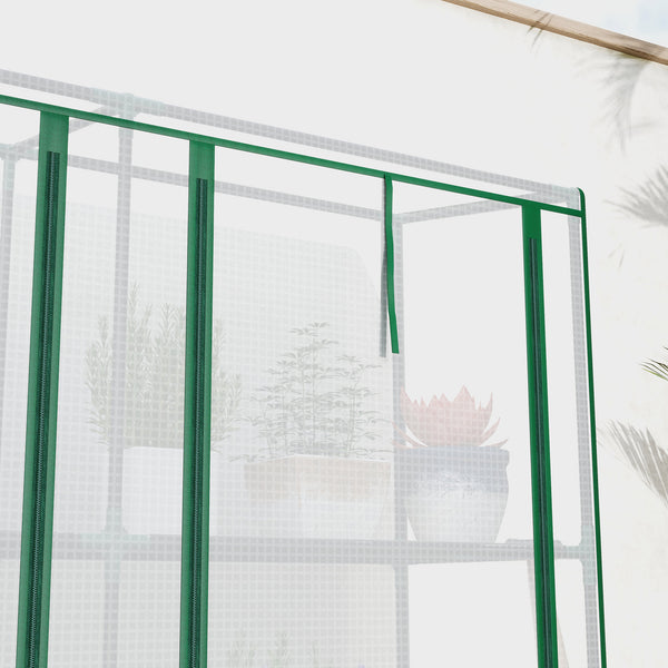 Lean-to Mini Greenhouse 84.6" x 18.1" x 56.7" with 3 Tier Shelves, Portable Garden Hot House with 3 Roll-Up Doors, PE Cover Plant Grow House for Indoor & Outdoor, White