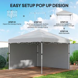 10' x 10' Pop Up Canopy Tent with Removable Sidewalls, Instant Shelter with Portable Roller Bag, 4 Sand Bags, Adjustable Height for Outdoor, Garden, Patio, White