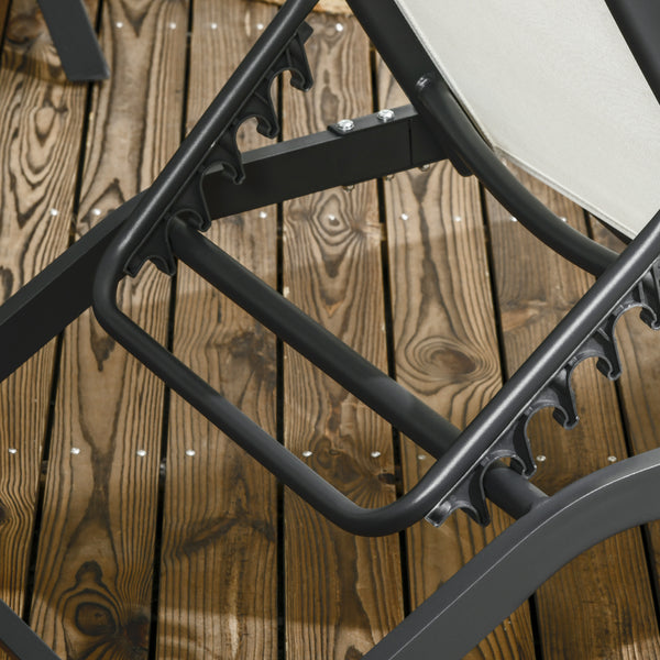 Lounge Chair Outdoor Set of 2 with Wheels, 5-Position Reclining Chaise Lounge Tanning Chair, Breathable Mesh Sun Lounger for Patio, Backyard, Beach, Poolside, Cream White