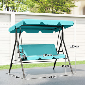 3 Seater Swing Chair with Adjustable Canopy, Garden Swing Seat with Steel Frame, Padded Seat, Blue