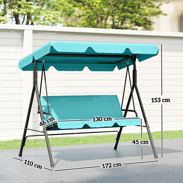 3 Seater Swing Chair with Adjustable Canopy, Garden Swing Seat with Steel Frame, Padded Seat, Blue