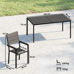 7 Pieces Outdoor Dining Set, Patio Table and Chairs for 6, Garden Dining Furniture Set with Slatted Tabletop and Metal Frame for Balcony, Patio, Backyard, Black