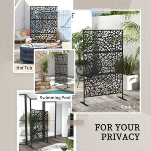 Decorative Garden Privacy Screen with Stand, 6.5FT Freestanding Metal Outdoor Divider, Decorative Privacy Panel with Expansion Screws for Garden Pool Hot Tub, Twisted Line Style, Black