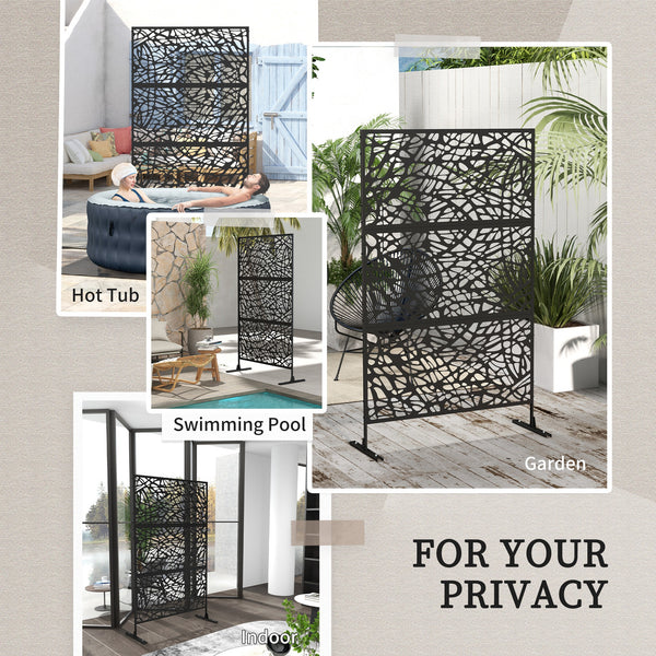 Decorative Garden Privacy Screen with Stand, 6.5FT Freestanding Metal Outdoor Divider, Decorative Privacy Panel with Expansion Screws for Garden Pool Hot Tub, Twisted Line Style, Black